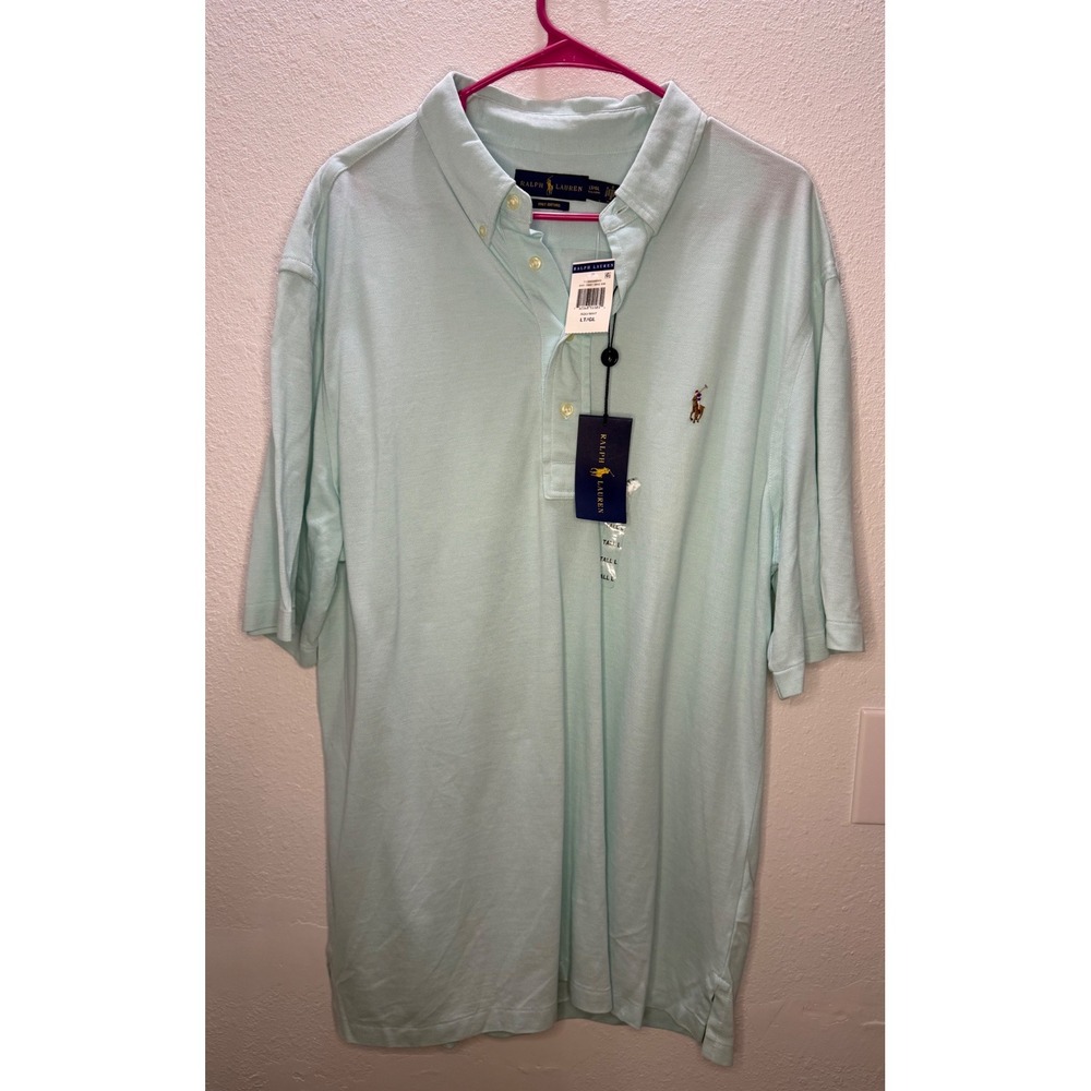 Ralph Lauren Polo Shirt Mens Large Tall Mint Green New Knit Oxford Short Sleeve - Picture 11 of 12